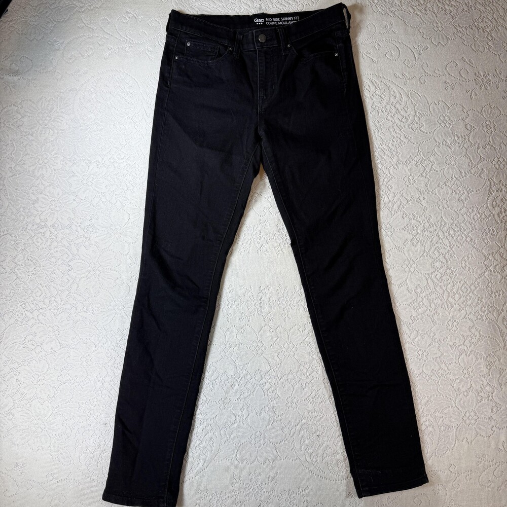 Gap Jeans Womens 6 Black Mid Rise Skinny Slim Fit Charcoal Wash Denim Pants